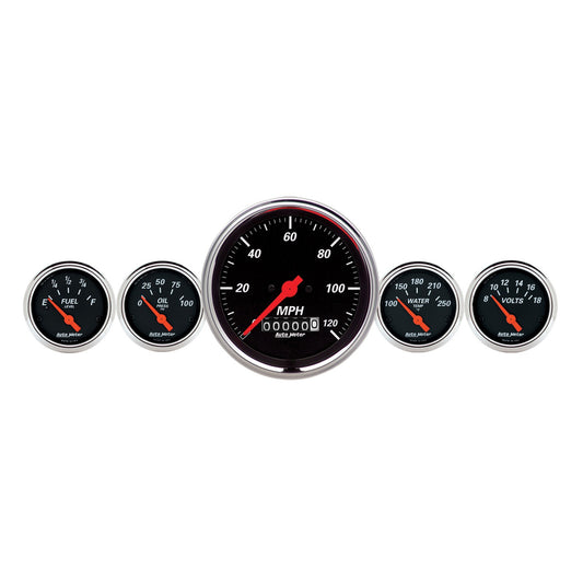 AutoMeter 5 PC. GAUGE KIT 3-3/8 in. & 2-1/16 in. ELEC. SPEEDOMETER DESIGNER BLACK 1440