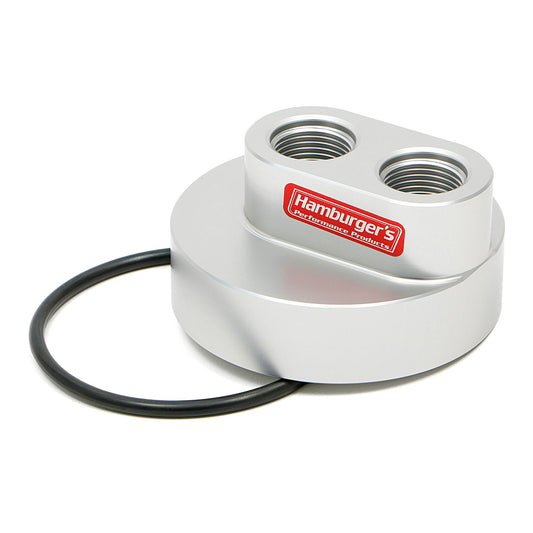 HAMBURGER'S PERFORMANCE PRODUCTS SPIN-ON OIL FILTER BYPASS ADAPTER; -12AN PORTS; FITS SELECT FORD E250 E350 F250 & F350 TRUCKS AND VANS WITH 7.3L DIESEL AND OTHER ENGINES THAT USE A PH3786 OR EQUIVALENT ENGINE OIL FILTER- CNC MACHINED BILLET ALUMINUM 3360