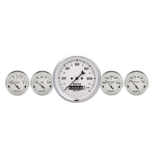 AutoMeter 2 PC. GAUGE KIT 3-3/8 in. QUAD & SPEEDOMETER 240-33 O OLD TYME WHITE 1600