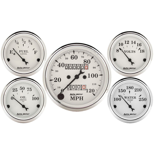 AutoMeter 5 PC. GAUGE KIT 3-1/8 in. & 2-1/16 in. MECH. SPEEDOMETER OLD TYME WHITE 1601