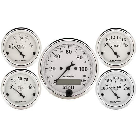 AutoMeter 5 PC. GAUGE KIT 3-1/8 in. & 2-1/16 in. ELEC. SPEEDOMETER OLD TYME WHITE 1602