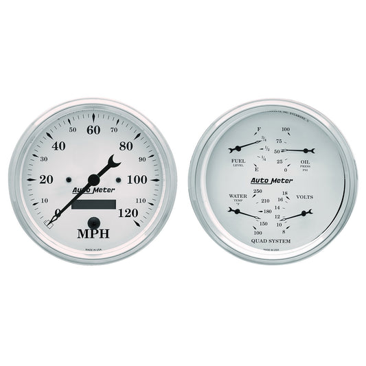 AutoMeter 2 PC. GAUGE KIT 5 in. QUAD & SPEEDOMETER 240-33 O OLD TYME WHITE 1603