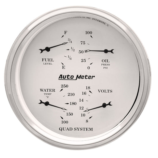 AutoMeter 5 in. QUAD GAUGE 100 PSI/100-250 Fahrenheit/8-18V/240-33 O OLD-TYME WHITE 1610