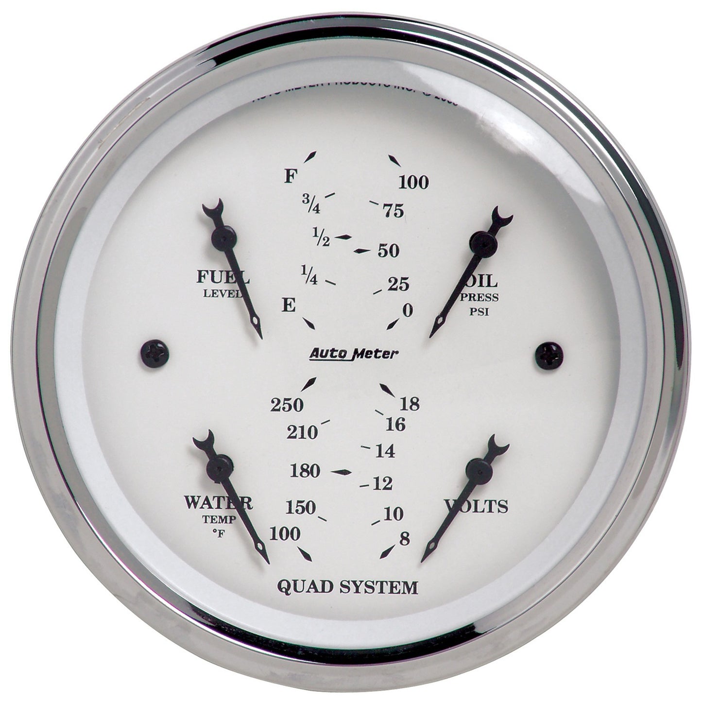 AutoMeter 3-3/8 in. QUAD GAUGE 100 PSI/100-250 Fahrenheit/8-18V/240-33 O OLD-TYME WHITE 1612