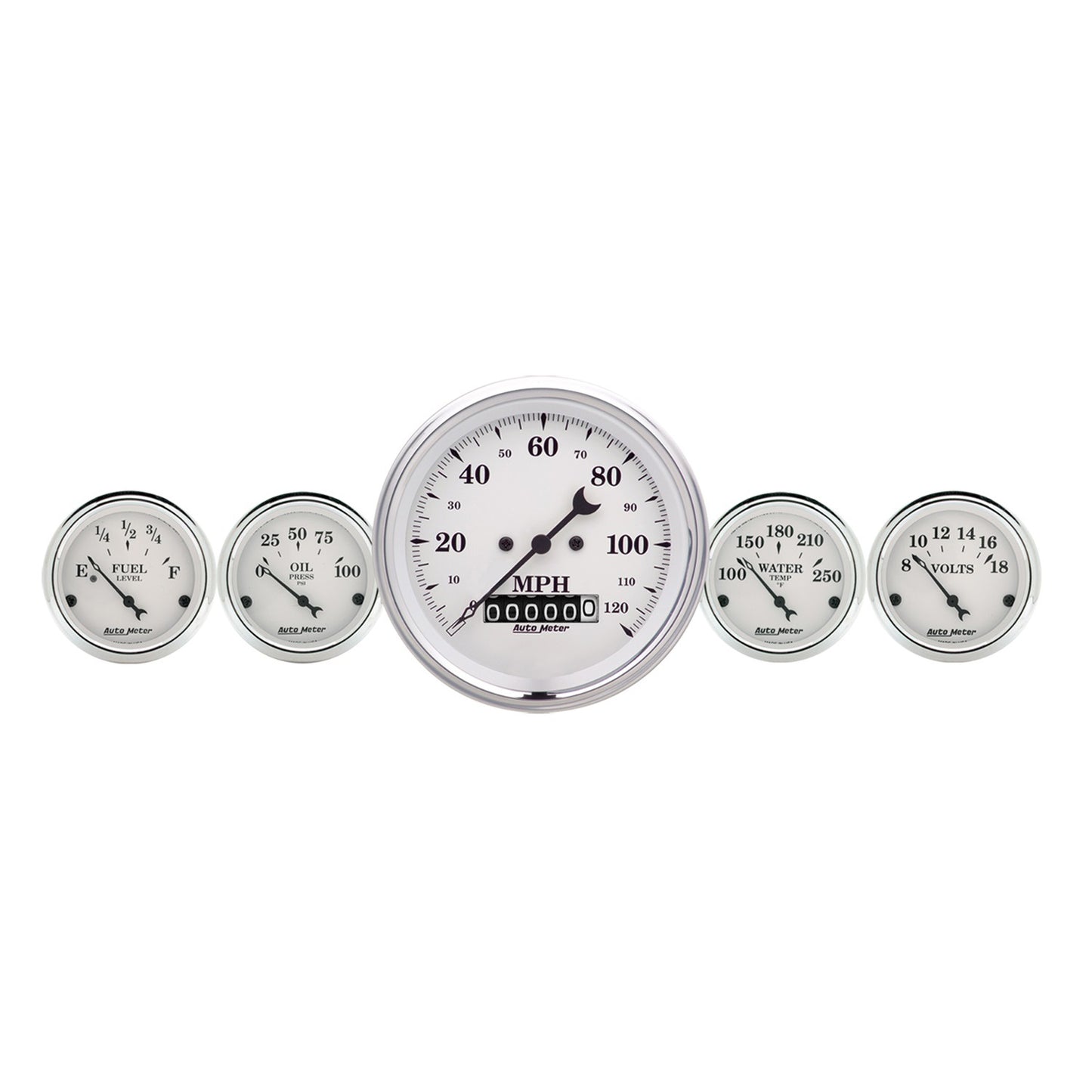 AutoMeter 5 PC. GAUGE KIT 3-3/8 in. & 2-1/16 in. ELEC. SPEEDOMETER OLD TYME WHITE 1640