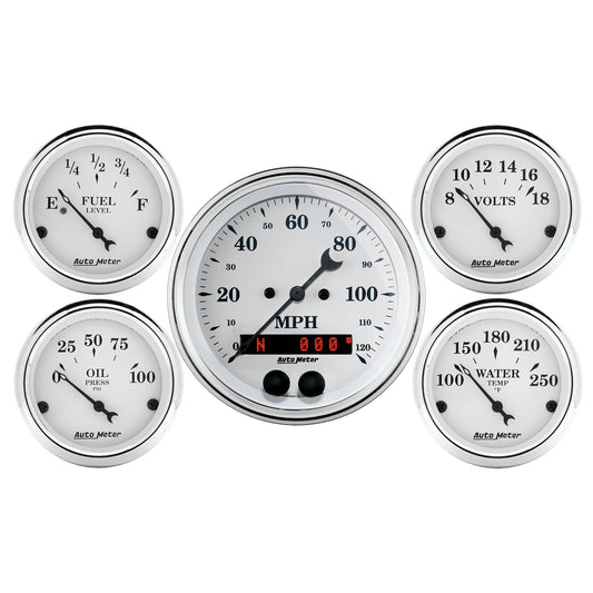 AutoMeter 5 PC. GAUGE KIT 3-3/8 in. & 2-1/16 in. GPS SPEEDOMETER OLD TYME WHITE 1650
