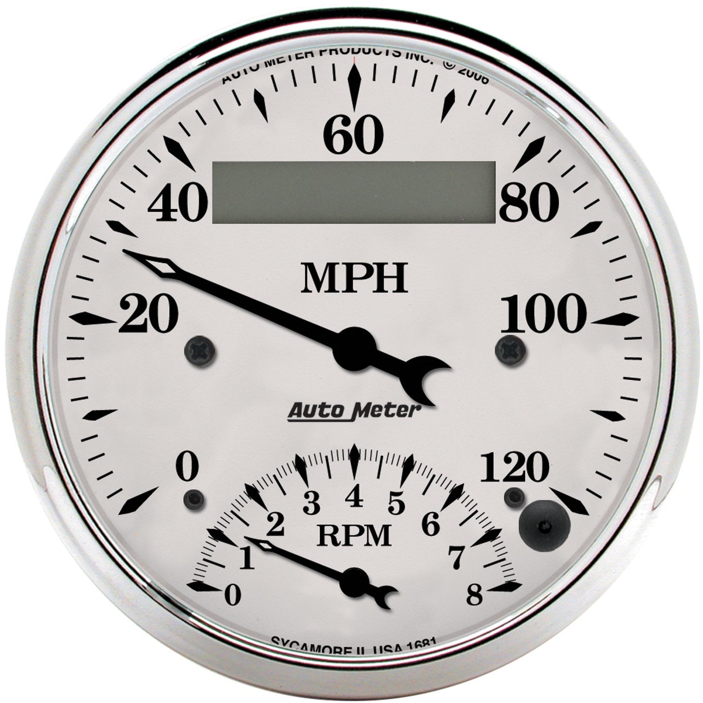 AutoMeter 3-3/8 in. TACHOMETER/SPEEDOMETER COMBO 8K RPM/120 MPH OLD-TYME WHITE 1681