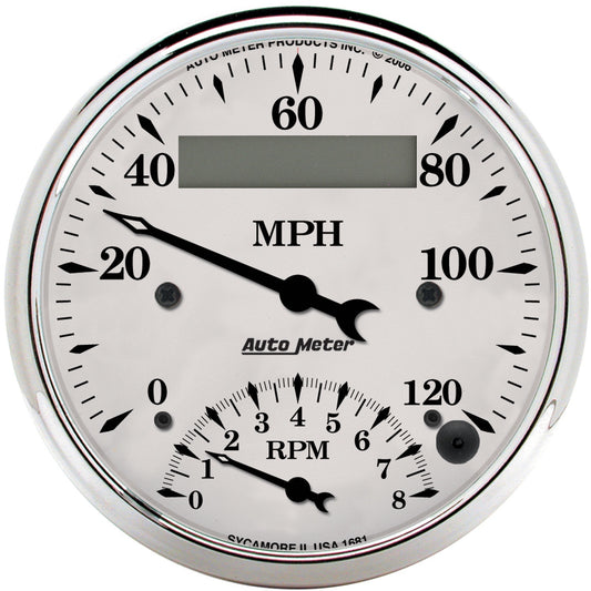 AutoMeter 3-3/8 in. TACHOMETER/SPEEDOMETER COMBO 8K RPM/120 MPH OLD-TYME WHITE 1681