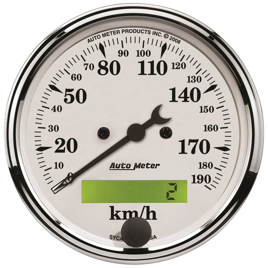 AutoMeter 3-1/8 in. SPEEDOMETER 0-190 KPH OLD-TYME WHITE 1688-M
