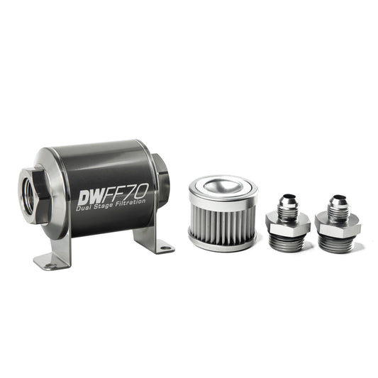 Deatschwerks In-line fuel filter element and housing kit, stainless steel 10 micron, -6AN, 70mm. Universal DEW-8-03-070-010K-6