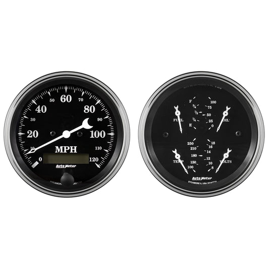 AutoMeter 2 PC. GAUGE KIT 3-3/8 in. QUAD & SPEEDOMETER 240-33 O OLD TYME BLACK 1700
