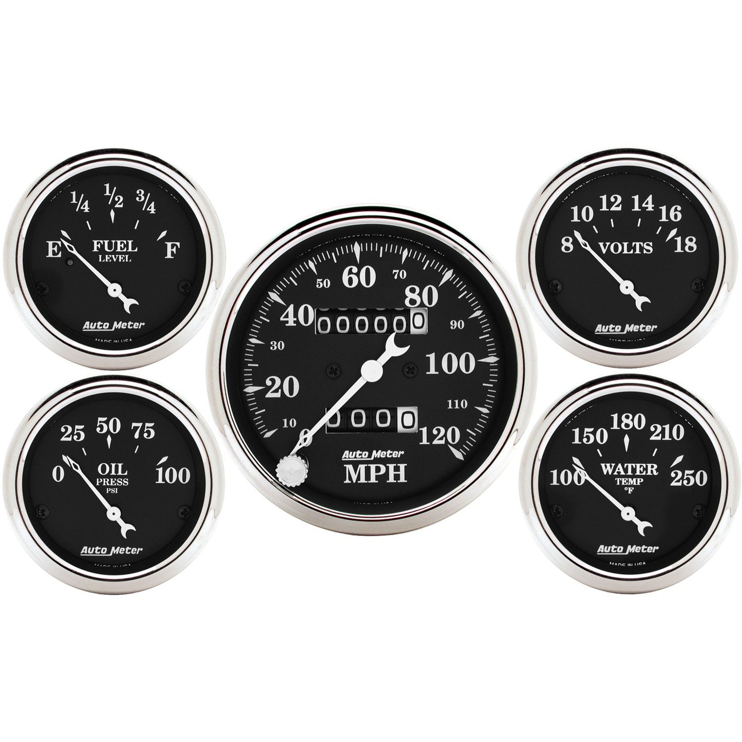 AutoMeter 5 PC. GAUGE KIT 3-1/8 in. & 2-1/16 in. MECH. SPEEDOMETER OLD TYME BLACK 1708