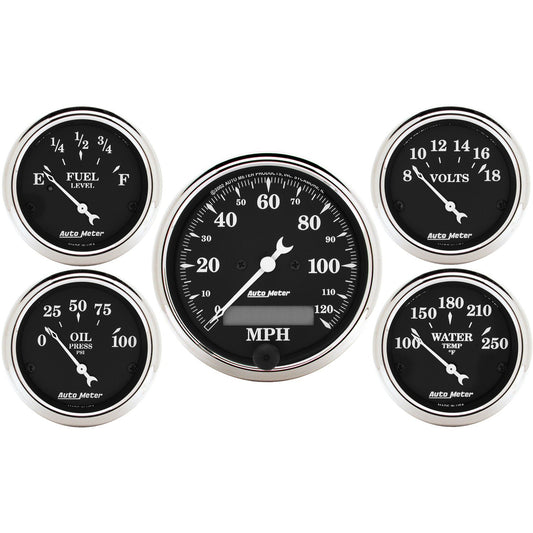 AutoMeter 5 PC. GAUGE KIT 3-1/8 in. & 2-1/16 in. ELEC. SPEEDOMETER OLD TYME BLACK 1709