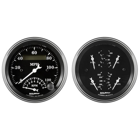 AutoMeter 2 PC. GAUGE KIT 3-3/8 in. QUAD & TACH/SPEEDO 240-33 O OLD TYME BLACK 1720