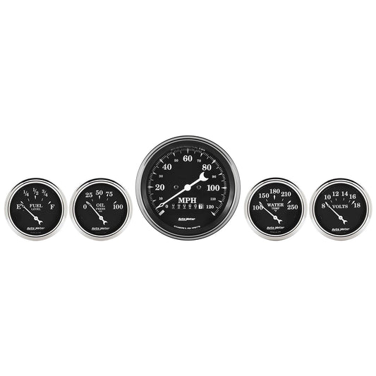 AutoMeter 5 PC. GAUGE KIT 3-3/8 in. & 2-1/16 in. ELEC. SPEEDOMETER OLD TYME BLACK 1740