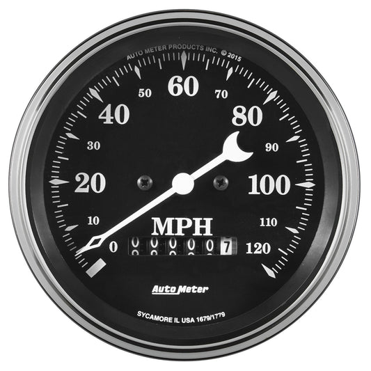 AutoMeter 3-3/8 in. SPEEDOMETER 0-120 MPH ELEC. PROG. W/ WHEEL ODO OLD TYME BLACK 1779