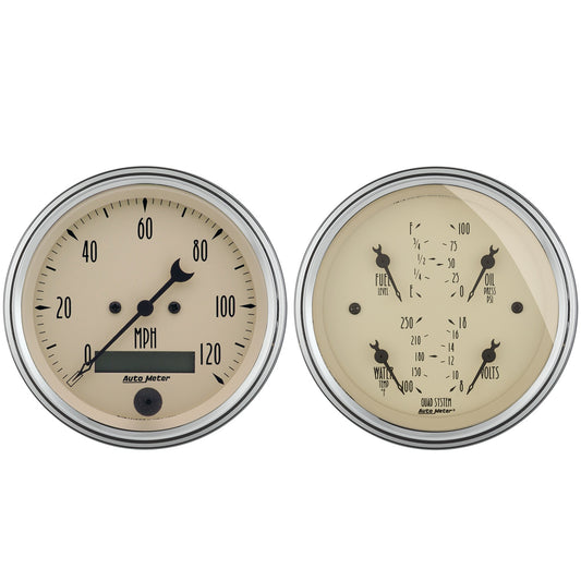 AutoMeter 2 PC. GAUGE KIT 3-3/8 in. QUAD & SPEEDOMETER 240-33 O ANTIQUE BEIGE 1800