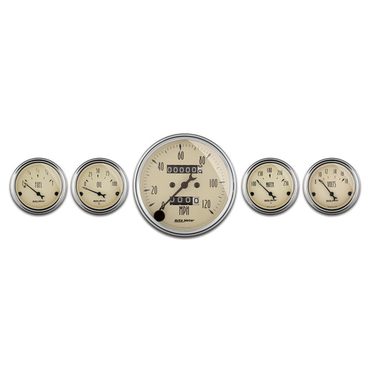 AutoMeter 5 PC. GAUGE KIT 3-1/8 in. & 2-1/16 in. MECH. SPEEDOMETER ANTIQUE BEIGE 1808