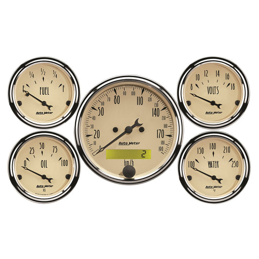 AutoMeter 5 PC. GAUGE KIT 3-1/8 in. & 2-1/16 in. ELEC. KM/H SPEEDOMETER ANTIQUE BEIGE 1809-M