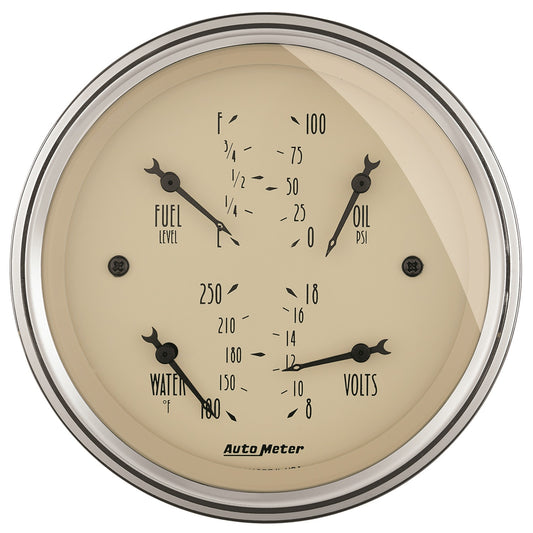 AutoMeter 3-3/8 in. QUAD GAUGE 100 PSI/100-250 Fahrenheit/8-18V/0-90 O ANTIQUE BEIGE 1814