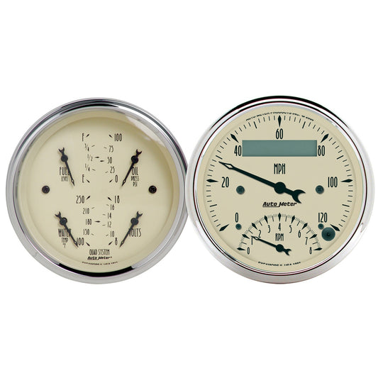 AutoMeter 2 PC. GAUGE KIT 3-3/8 in. QUAD & TACH/SPEEDO 240-33 O ANTIQUE BEIGE 1820