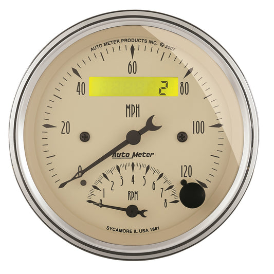 AutoMeter 3-3/8 in. TACHOMETER/SPEEDOMETER COMBO 8K RPM/120 MPH ANTIQUE BEIGE 1881