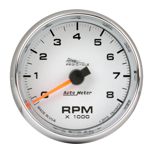 AutoMeter 2-5/8 in. TACHOMETER 0-8000 RPM WHITE PRO-CYCLE 19307