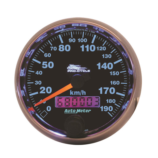 AutoMeter 2-5/8 in. SPEEDOMETER 0-190 KPH BLACK PRO-CYCLE 19340-M