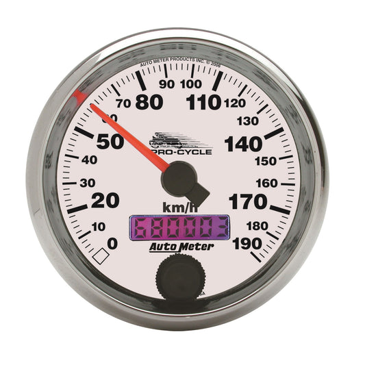 AutoMeter 2-5/8 in. SPEEDOMETER 0-190 KPH WHITE PRO-CYCLE 19341-M