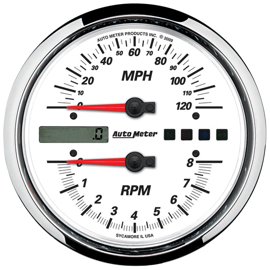 AutoMeter 5 in. DIRECT FIT TACHOMETER/SPEEDOMETER COMBO 8K RPM/120 MPH WHITE PRO-CYCLE 19467