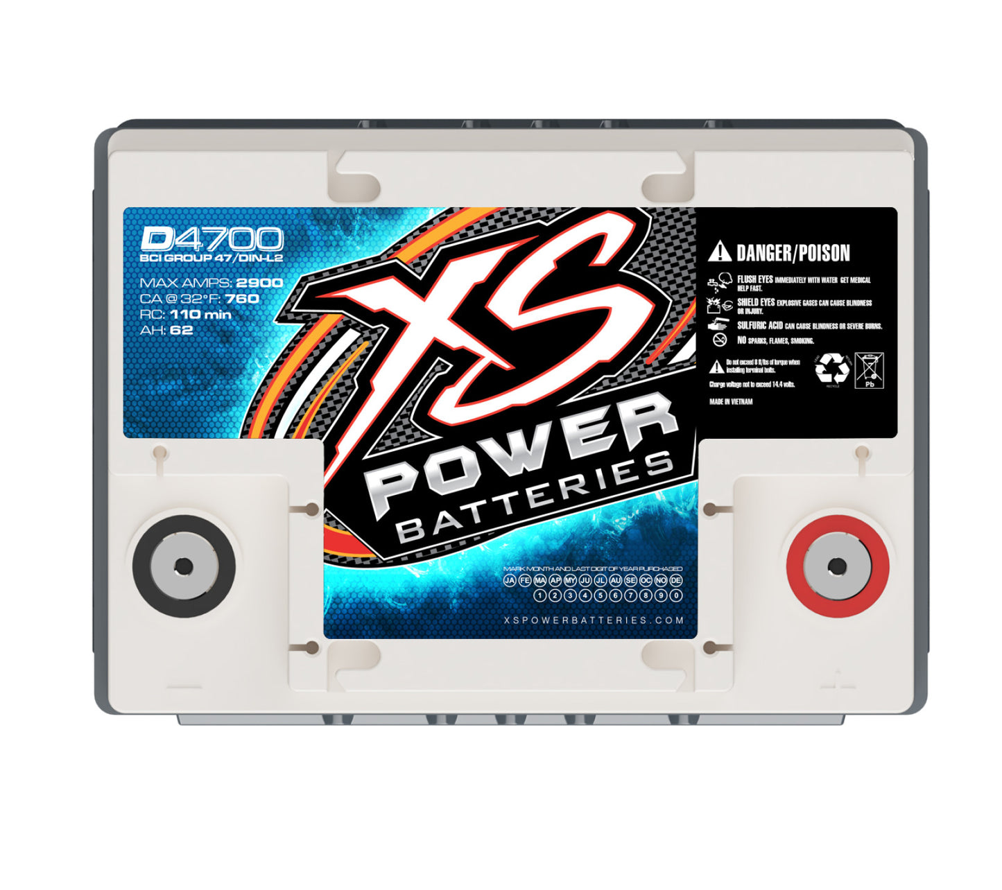 XS Power Batteries 12V AGM D Series Batteries - M6 Terminal Bolts Included 2900 Max Amps D4700