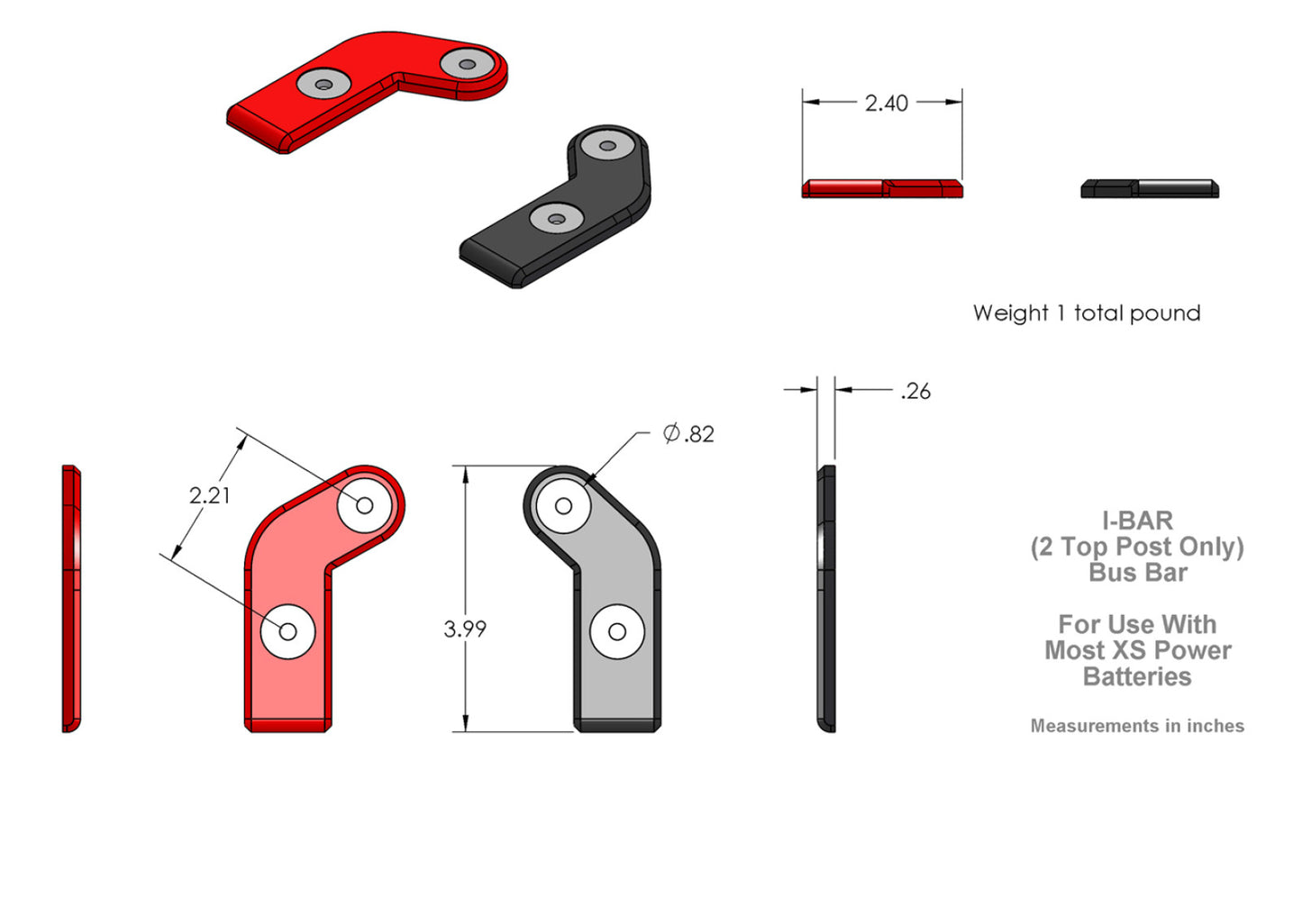 XS Power Batteries I-BAR Multi Top Post Terminal Adaptor - Top Only 556