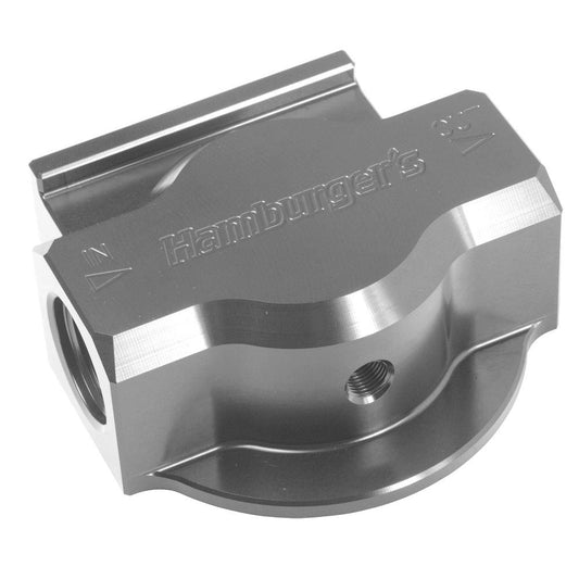 HAMBURGER'S PERFORMANCE PRODUCTS SINGLE REMOTE OIL FILTER RELOCATION BASE; PH8A (OR EQUIVALENT); -12AN PORTS- BILLET ALUMINUM 3300