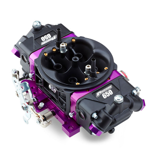 Proform Black Race Series Carburetor; 650 CFM, Mechanical Secondary, Black & Purple 67301