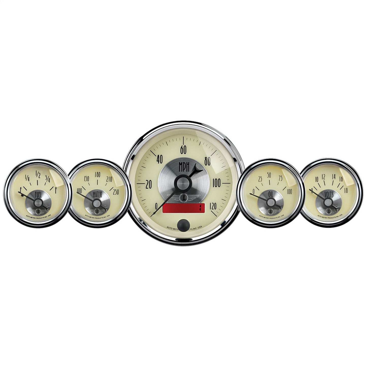 AutoMeter 5 PC. GAUGE KIT 3-3/8 in. & 2-1/16 in. ELEC. SPEEDO W/LCD ODO PRESTIGE ANTQ. IVORY 2000