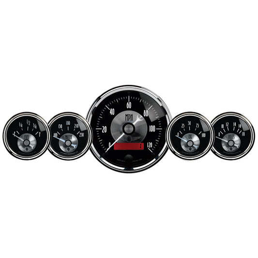 AutoMeter 5 PC. GAUGE KIT 3-3/8 in. & 2-1/16 in. ELEC. SPEEDO W/LCD ODO PRESTIGE BLK. DIAMOND 2001