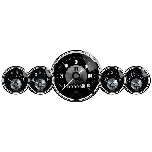 AutoMeter 5 PC. GAUGE KIT 3-3/8 in. & 2-1/16 in. ELEC. SPEEDO W/WHEEL ODO PRESTIGE BLK. DIAMOND 2003