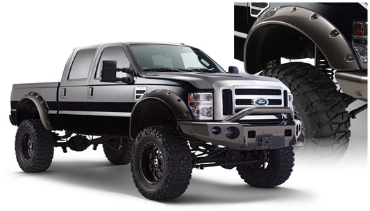 Bushwacker 20047-02 Black Cutout Style Smooth Finish Front Fender Flares For 1999-2010 Ford F-250 Styleside Super Duty; 2008-2010 F-350 To F-550 Super Duty