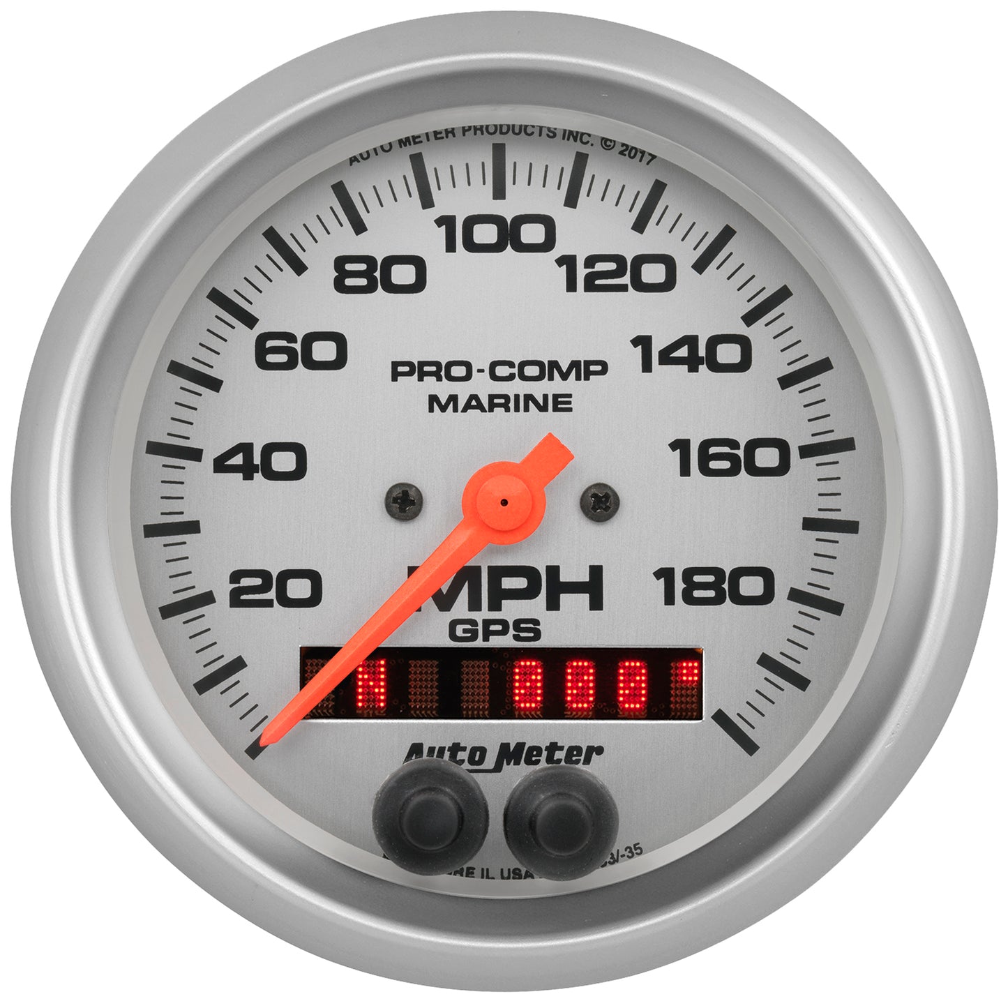 AutoMeter 3-3/8 in. GPS SPEEDOMETER 0-200 MPH MARINE SILVER ULTRA-LITE 200639-33