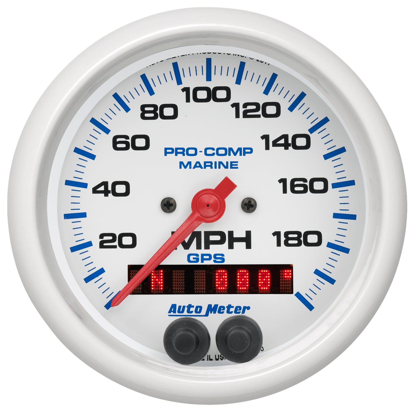 AutoMeter 3-3/8 in. GPS SPEEDOMETER 0-200 MPH MARINE SILVER ULTRA-LITE 200639