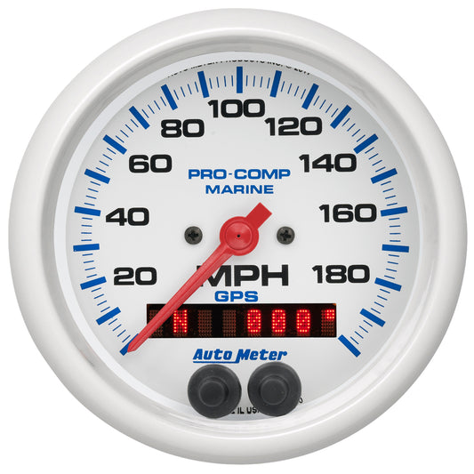 AutoMeter 3-3/8 in. GPS SPEEDOMETER 0-200 MPH MARINE SILVER ULTRA-LITE 200639