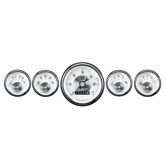 AutoMeter 5 PC. GAUGE KIT 3-3/8 in. & 2-1/16 in. ELEC. SPEEDO W/ WHEEL ODO PRESTIGE PEARL 2007