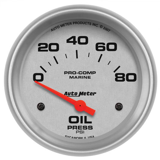 AutoMeter 2-5/8 in. OIL PRESSURE 0-80 PSI MARINE SILVER ULTRA-LITE 200747-33