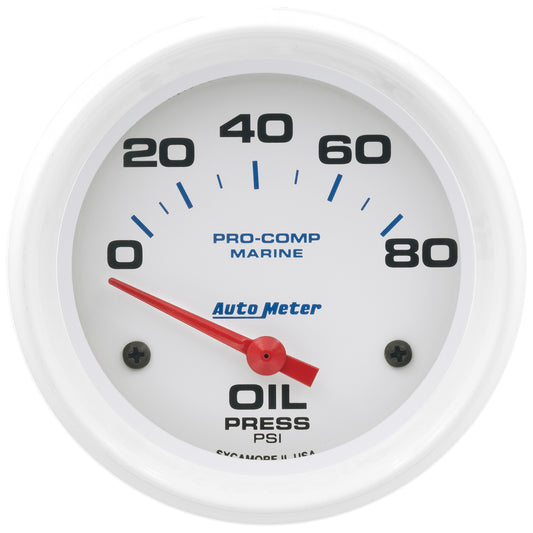 AutoMeter 2-5/8 in. OIL PRESSURE 0-80 PSI MARINE WHITE 200747