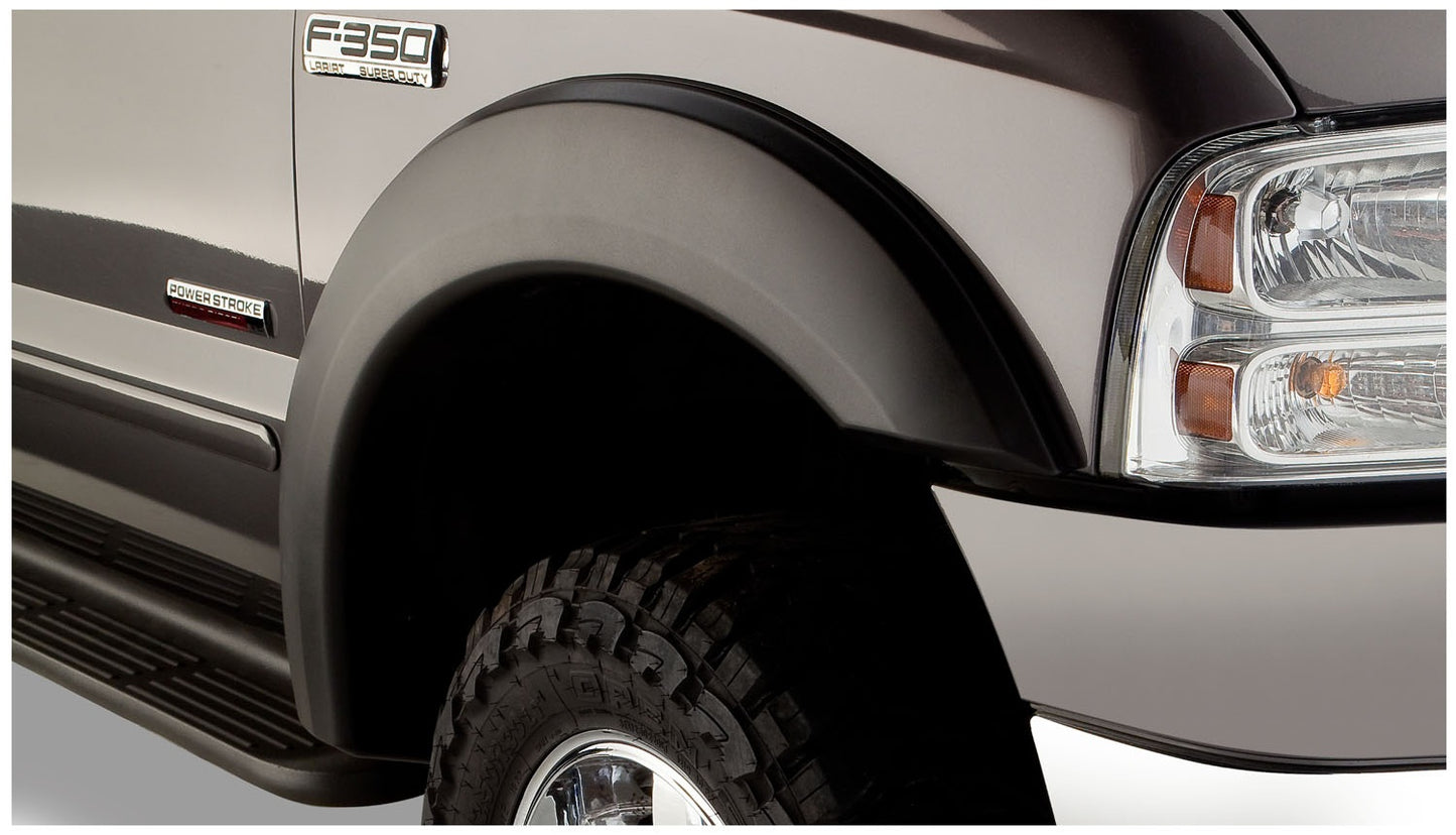 Bushwacker 20075-02 Black Extend-A-Fender Style Smooth Finish Front Fender Flares For 1999-2007 Ford F-250 To F-550 Super Duty