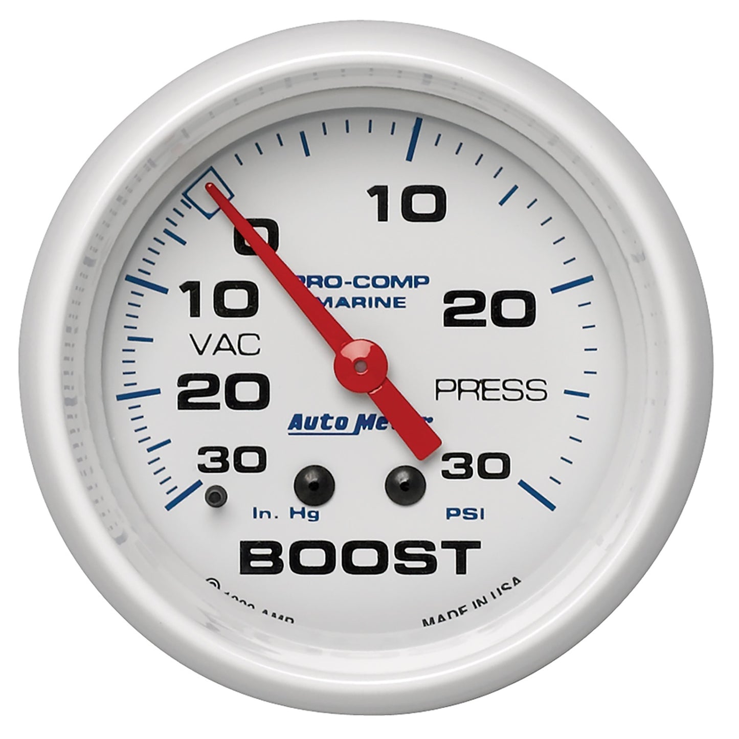 AutoMeter 2-5/8 in. VACUUM/BOOST 30 IN HG/20 PSI MARINE WHITE 200775