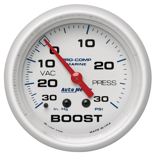 AutoMeter 2-5/8 in. VACUUM/BOOST 30 IN HG/20 PSI MARINE WHITE 200775