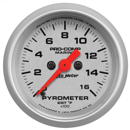 AutoMeter 2-1/16 in. PYROMETER 0-1600 Fahrenheit MARINE SILVER ULTRA-LITE 200842-33