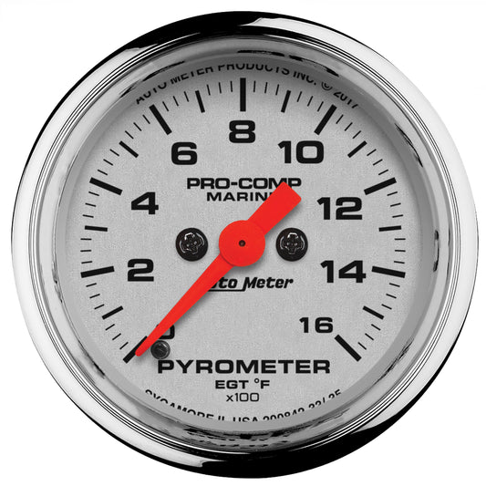 AutoMeter 2-1/16 in. PYROMETER 0-1600 Fahrenheit MARINE CHROME ULTRA-LITE 200842-35