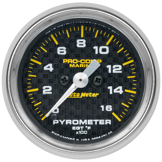AutoMeter 2-1/16 in. PYROMETER 0-1600 Fahrenheit MARINE CARBON FIBER 200842-40